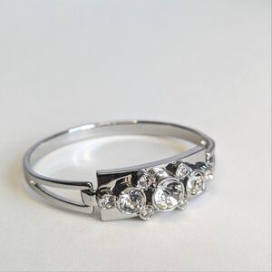 Ann Taylor Sparkly Rhinestone Hinge Silver Tone Clamper Stacking Bracelet Bangle